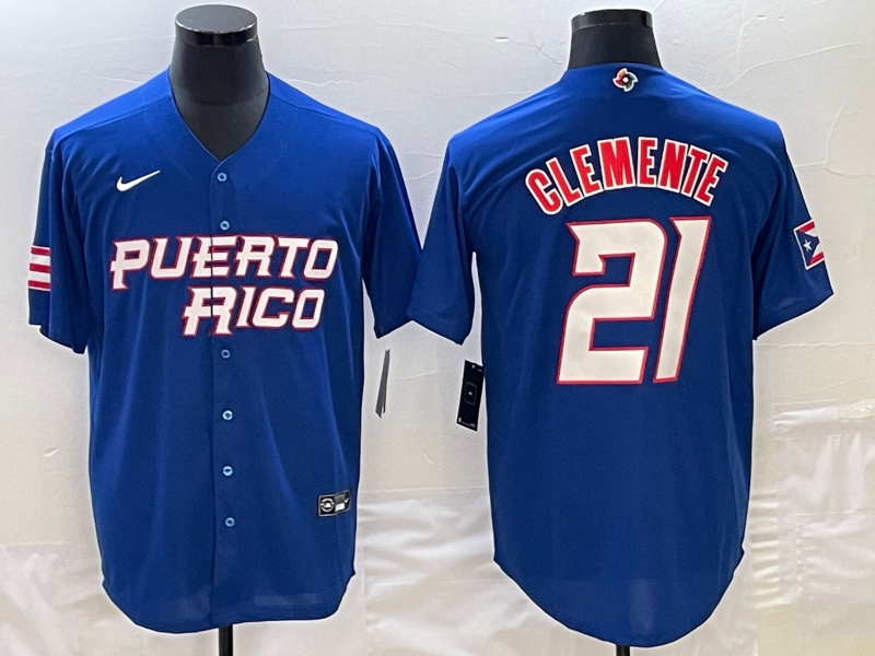 Men's Puerto Rico Baseball #21 Roberto Clemente 2023 Royal World Baseball Classic Stitched Jersey Men's Puerto Rico Baseball #21 Roberto Clemente 2023 Royal World Baseball Classic Stitched Jersey